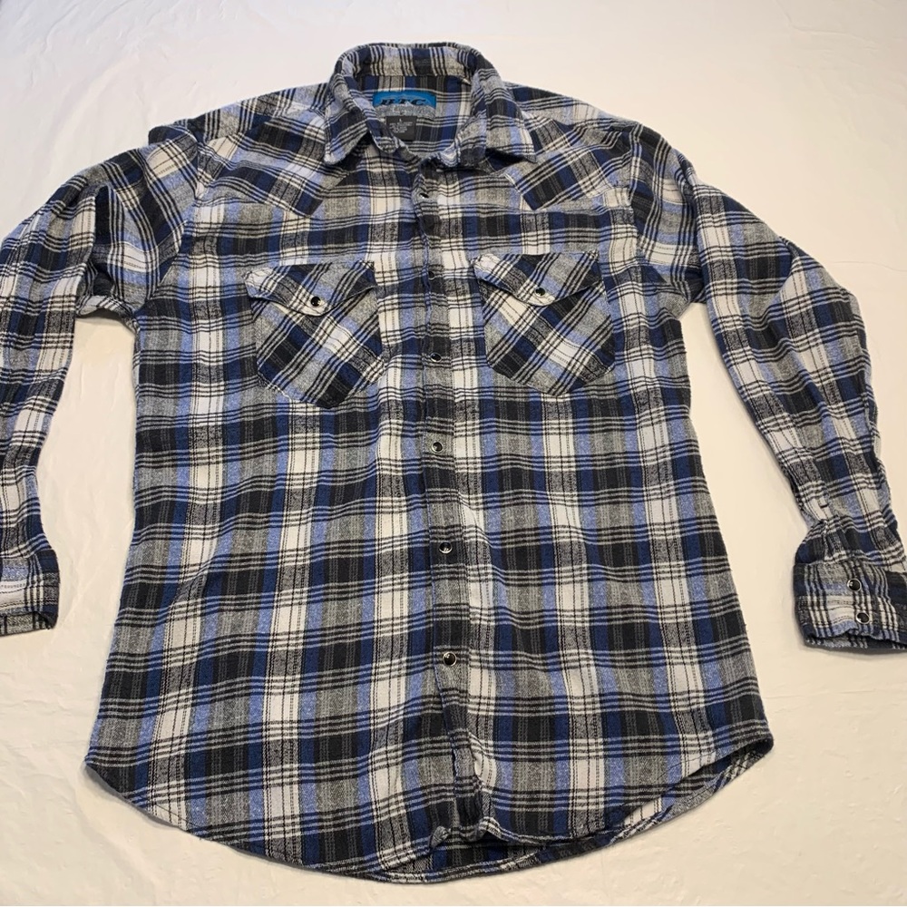 Bay Trading Co BTC Blue Plaid Flannel Button Up Shirt Men’s Large